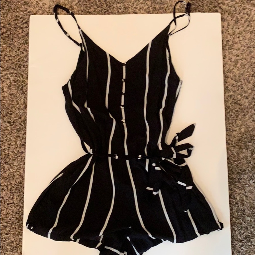 Black and White Striped Romper